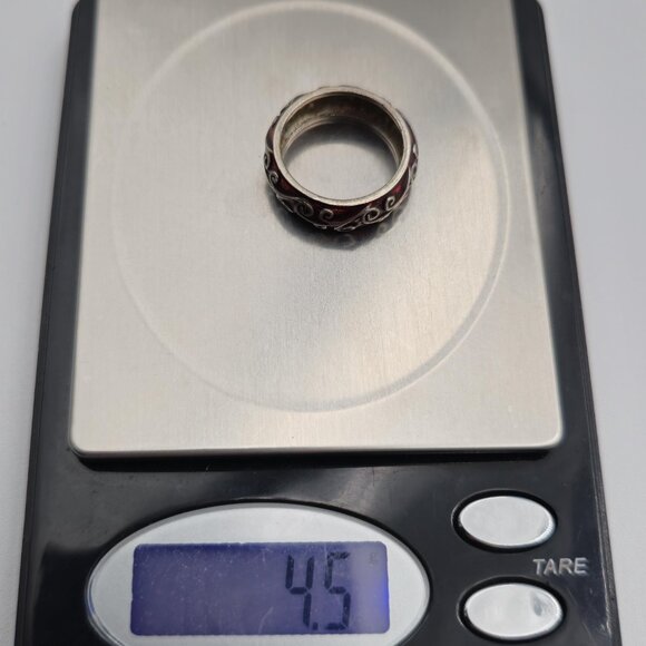 Size 7 Sterling Silver Red Enamel Floral Vine Style Ring A2614 - Picture 7 of 7